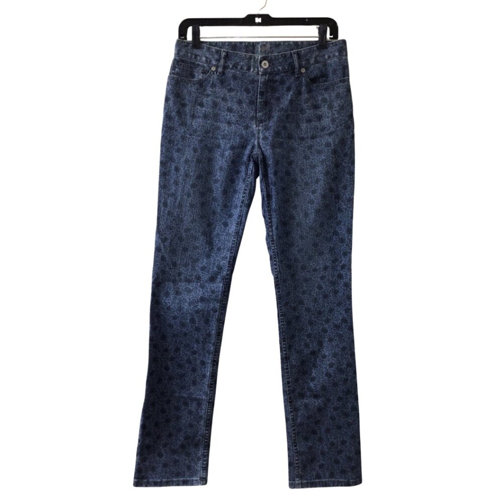 J. Jill Jeans Women’s 4 Blue Authentic Fit Slim Leg Denim Floral Print Stretch
